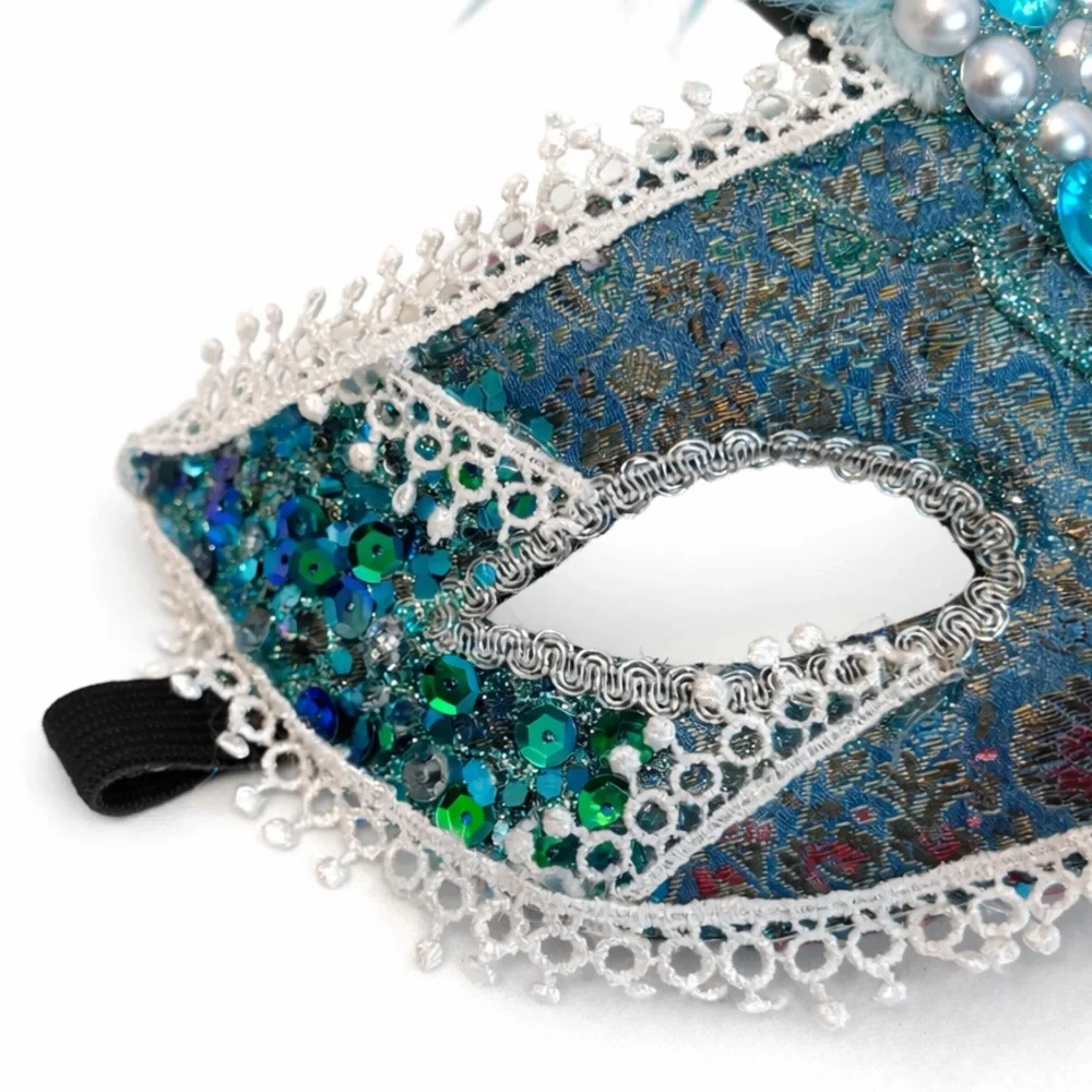 Unbranded • Elegant Venetian-Style Masquerade Mask in Aqua Blue & White